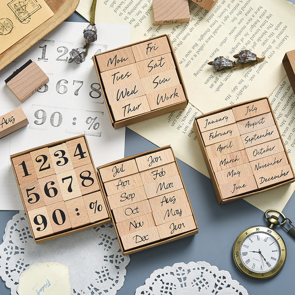 Rubber Date Stamp - Stempel Tanggal Karet Kayu, 12 Bulan