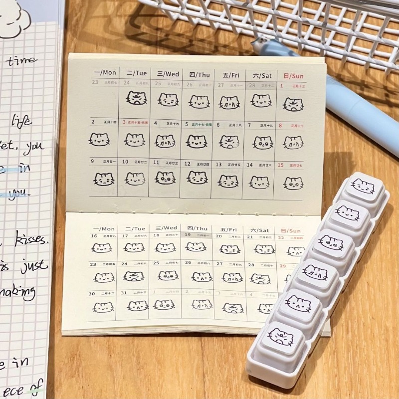 Rubber Date Stamp - Stempel Kartun Kucing Lucu Dapat Dilepas,