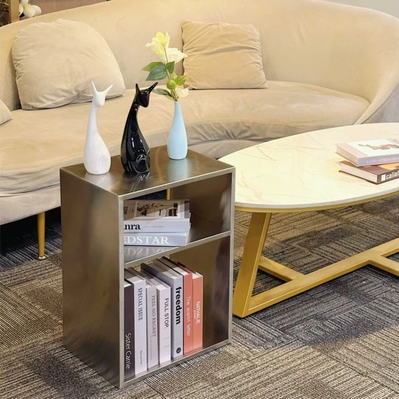 Magazine Holder Rack - Meja Kopi Stainless Steel Bergaya Mid-Century,